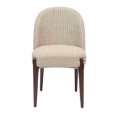 Front view of Chair with checkered backrest and wooden legs