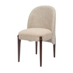 Side view of Chair with checkered backrest and wooden legs