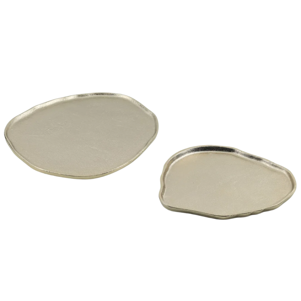 Two beige ceramic trays 