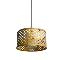 ceiling lamps with a woven design, natural color, hanging from black cable