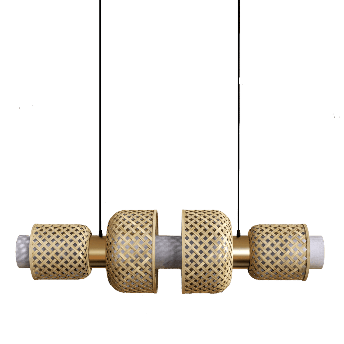 Metamorphosis Pendant Lamp uses sustainable bamboo, linen fabric and brass-finished steel