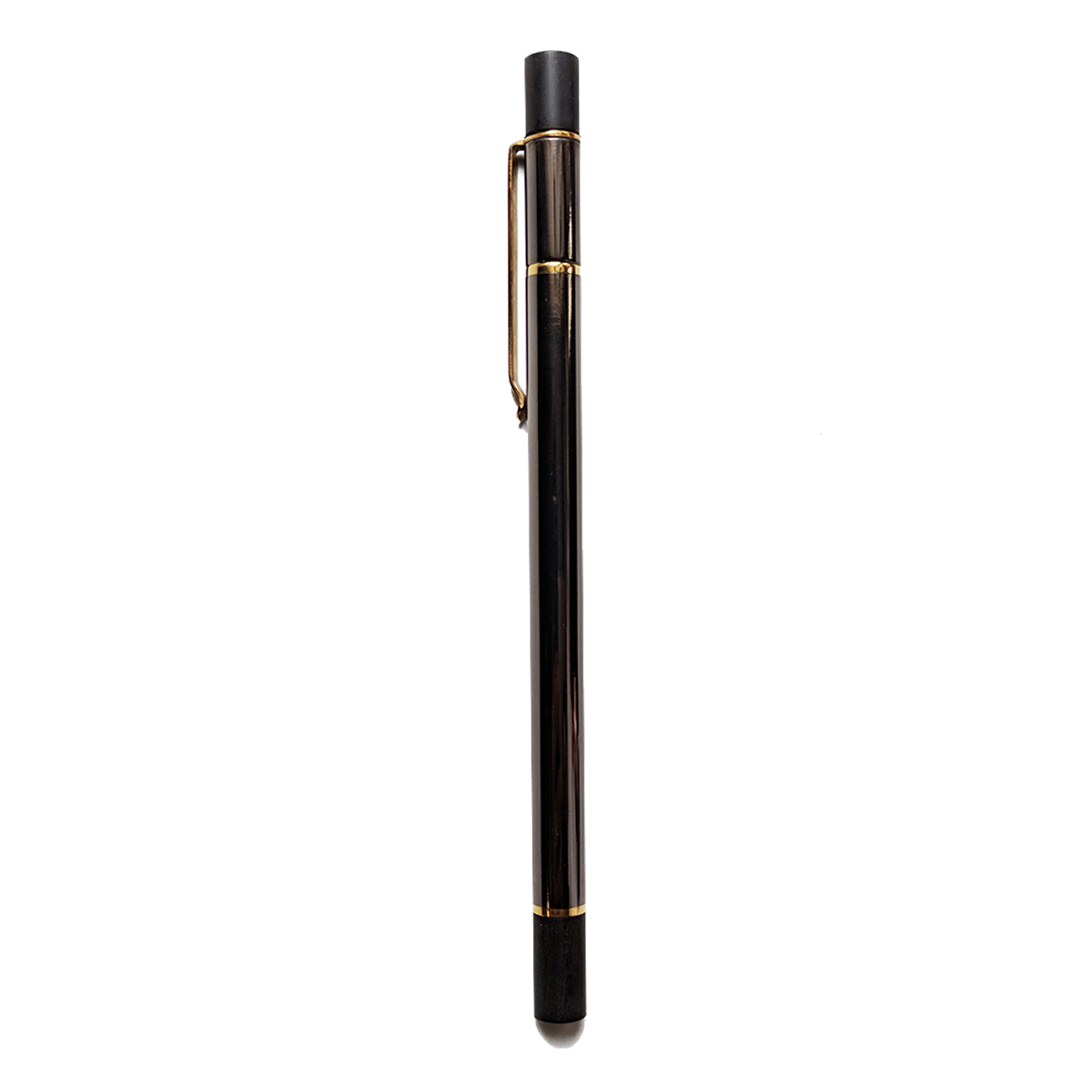 A sleek black and gold Oronoir Pen with a marble accent, designed with elegance and minimalism in mind.