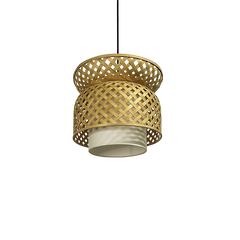 lotus pendant light with handwoven bamboo and linen materials