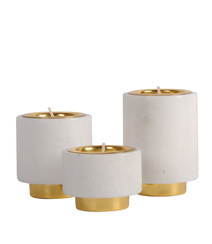 Tealight Pillars in 3 different sizes made of brass and white marble