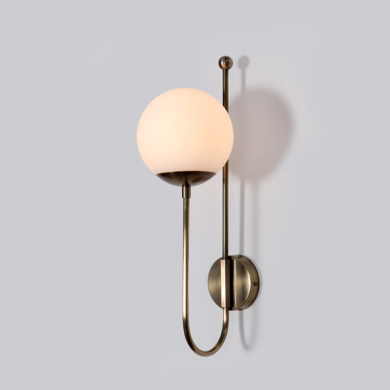 J Wall Sconce with Glass Globe and brass