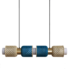 Handwoven bamboo structure Pendant Lamp in natural and blue color