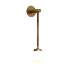 Dot Medium Glass Globe Wall Sconce, with long brass metal rod and glass globe