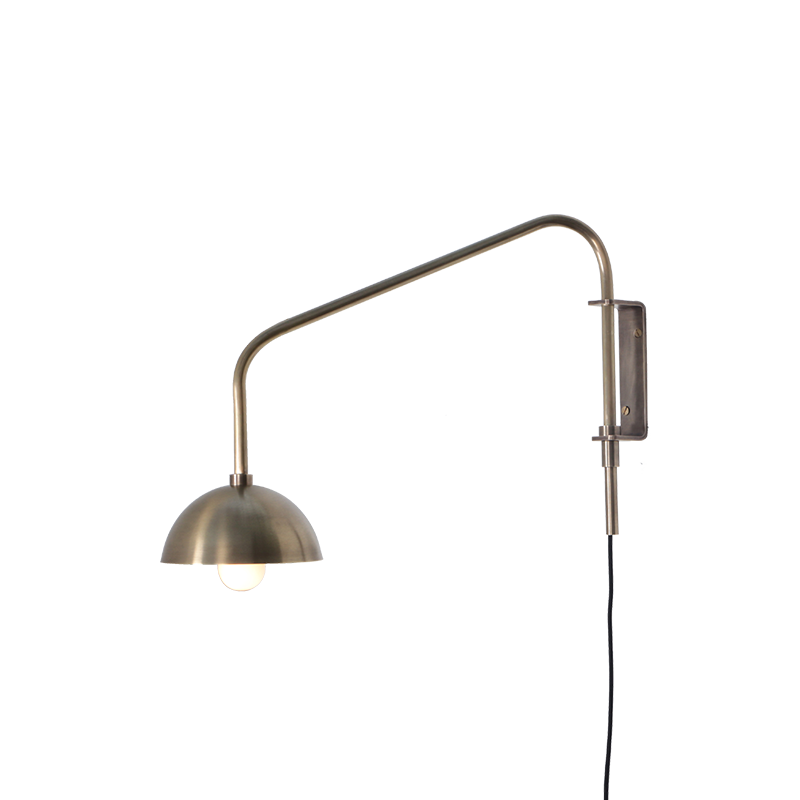 Side view of Float One Arm Wall Sconce Brass Dome showing depth and minimal wall plate