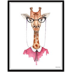 Giraffe in glasses art work framed 