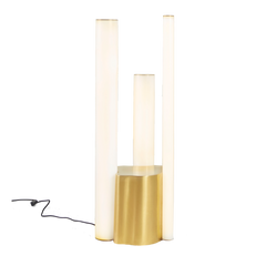 Pole Floor Lamp full view showing its stainless steel and acrylic asymmetrical pipe design