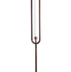 Close view of Standing floor lamp with LED strip lighting and brass/copper finish