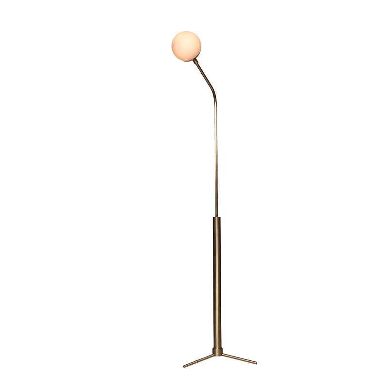 Rhythm Floor Lamp Glass Globe side profile highlighting brass base and stand

