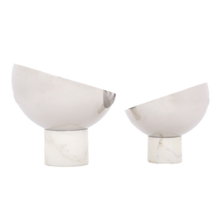 Two stainless steel Para Bowls with half-circle design