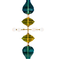 Shikhara 9’ Pendant Lamp by Arjun Rathi, vertical glass tower and brass finish
