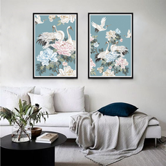 Celestial Garden Wall Art Set hanging in a living room above sofa