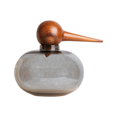 Chirp Small in Grey Borosilicate glass jar with polished teak wood stopper