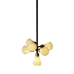 Cluster Sculptural Pendant Lamp, composed of several individual pendant lamps glowing softly diffused warmth.