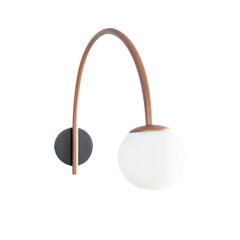 A wall-mounted lamp with a copper-colored iron arm and a white frosted shade, with a 5w LED lighting part in the image.
