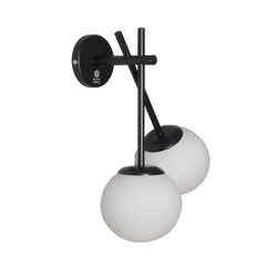 Contemporary wall sconce with two glass globes and metal base finish chrome