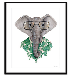 Art work showing elephant wearing eye glasses