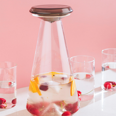 Iris Carafe, Borosilicate clear glass carafe with grey borosilicate glass lid.