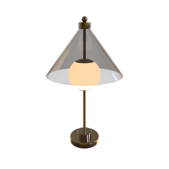 Table lamp with a smoked glass shade and brass base 
