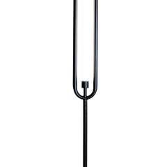Close view of Loop Standing floor lamp with LED strip lighting & black  finish and a steel powder coating.