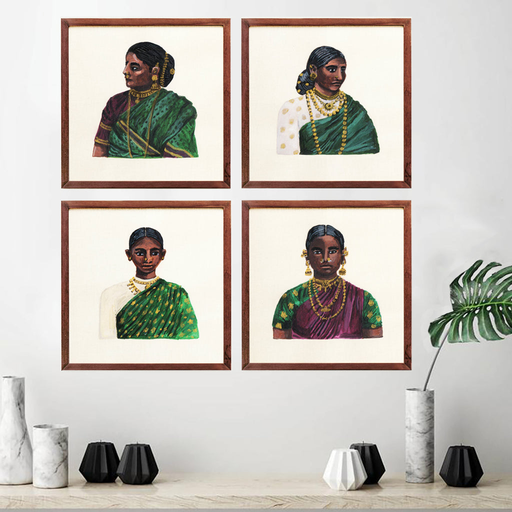 Shop Art \ Shop Artwork \ Shop Wall Art \ Shop Wall Decor \ Shop Art Prints \ Shop Art Sets \ Set of 4 artworks \ Shop Colourful Art \ Mogra and Marigold Art \ Shop Women Portrait \ Bold Print \ Illustration