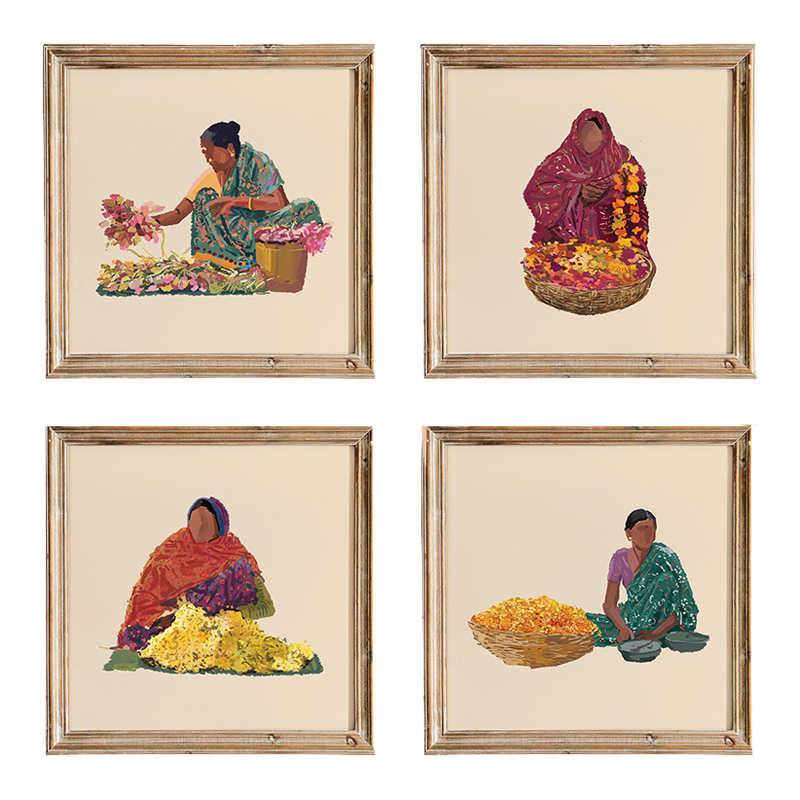 Shop Art \ Shop Artwork \ Shop Wall Art \ Shop Wall Decor \ Shop Art Prints \ Shop Art Sets \ Set of 4 \ Shop Colourful Art \ Mogra and Marigold Art \ Shop Women Portrait \ Bold Print \ Illustration