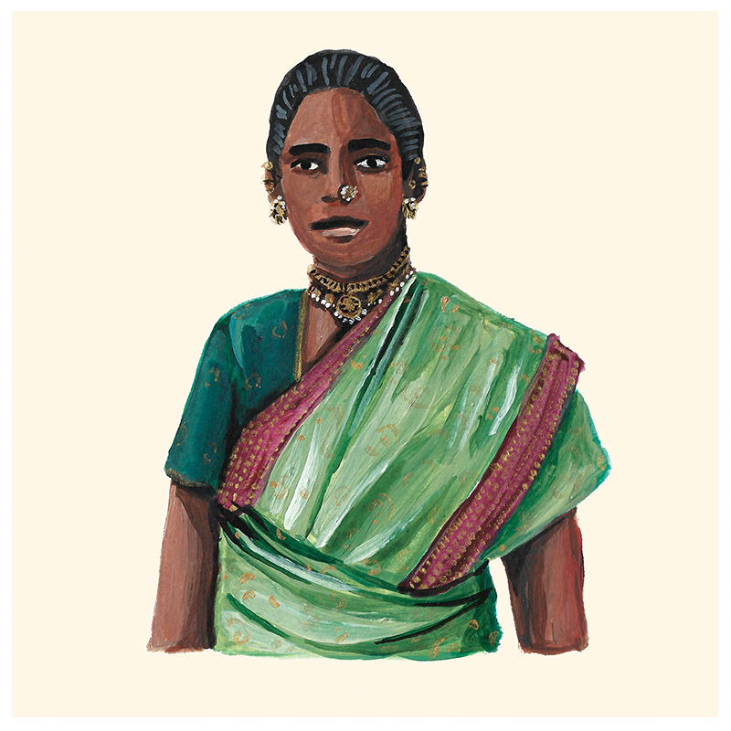 A colorful Art Prints Online, illustration of a woman in a traditional sari.